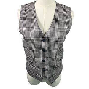 Vintage Y2K Talbots Petites Plaid Linen Vest Women's 6 Button‎ Front USA Made